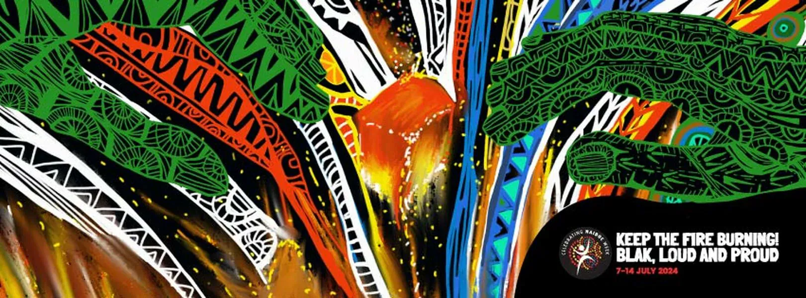 2024 NAIDOC Week poster. Called ‘Urapun Muy’, which means ‘One Fire’ the image represents First Nations People's passion for their culture.